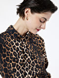 Dik Yaka Uzun Kollu Leopar Desenli Bluz