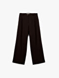 Pile Detaylı Geniş Paça Loose Fit Kumaş Pantolon