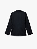 Koton X Melis Ağazat - Uzun Kollu Cepli Çizgili Oversize Blazer Ceket