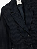 Koton X Melis Ağazat - Uzun Kollu Cepli Çizgili Oversize Blazer Ceket