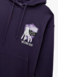 Wednesday Lisanslı Kanguru Cepli Kapüşonlu Arkası Baskılı Oversize Sweatshirt