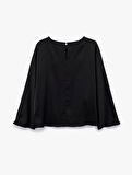 Uzun Kollu Bisiklet Yaka Volanlı Bluz