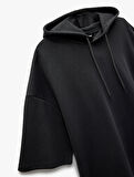 Kısa Kollu Kapşonlu Pamuklu Oversize Spor Sweatshirt
