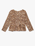 Leopar Desenli Uzun Kollu Bisiklet Yaka Tişört
