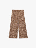 Leopar Desenli Beli Lastikli Geniş Paça Pantolon
