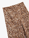 Leopar Desenli Beli Lastikli Geniş Paça Pantolon