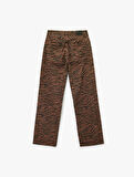 Normal Bel Düğmeli Düz Paça Zebra Desenli Jean Pantolon - Straight Fit Jean