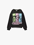 Şardonlu Uzun Kollu Bisiklet Yaka Lisanslı Powerpuff Girls Oversize Sweatshirt