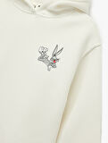 Lisanslı Bugs Bunny Baskılı Uzun Kollu Kapşonlu Oversize Sweatshirt