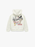 Lisanslı Bugs Bunny Baskılı Uzun Kollu Kapşonlu Oversize Sweatshirt