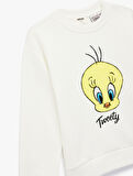 Lisanslı Tweety Baskılı Uzun Kollu Bisiklet Yaka Sweatshirt