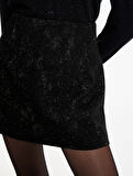 Slim Fit Metalik İplikli Detaylı Simli A Kesim Mini Etek