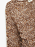 Leopar Desenli Uzun Kollu Bisiklet Yaka Crop Bluz
