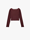 Uzun Kollu Bisiklet Yaka Dantel Crop Bluz