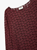 Uzun Kollu Bisiklet Yaka Dantel Crop Bluz