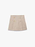Kareli Düğme Detaylı A Kesim Mini Etek