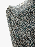 Leopar Desenli Uzun Kollu Bisiklet Yaka Crop Bluz