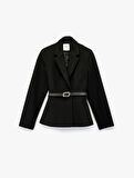 Kruvaze Yaka Kemer Detaylı Peplum Blazer Ceket