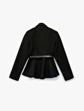 Kruvaze Yaka Kemer Detaylı Peplum Blazer Ceket