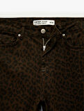 Cepli Yüksek Bel Leopar Desenli İspanyol Paça Jean Pantolon - Flare Jeans