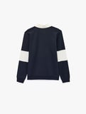 Uzun Kollu Pamuklu Renk Kontrastlı Düğmeli Baskılı Polo Yaka Sweatshirt