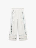 Pamuklu Etnik Motif Detaylı Nakışlı Dantelli Düz Bol Paça Pantolon