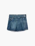 Pamuklu Pileli Cepli Denim Şort Etek