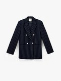 Uzun Kollu Cepli Düğmeli Kruvaze Çizgili Blazer Ceket