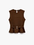 Slim Fit Kolsuz Bisiklet Yaka Kemerli Peplum Bluz
