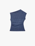 Asimetrik Yaka Kolsuz Drape Detaylı Bluz