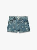 Pamuklu Cepli Yıldız Desenli Denim Şort