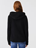 Uzun Kollu Kapüşonlu Polar Siyah Sweatshırt
