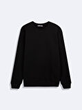 Uzun Kollu Sıfır Yaka Basic Siyah Sweatshırt