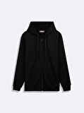 Kapüşonlu Fermuarlı Basic Siyah Sweatshırt
