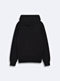 Kapüşonlu Fermuarlı Basic Siyah Sweatshırt