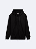 Kapüşonlu Fermuarlı Basic Siyah Sweatshırt