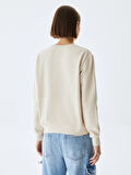 Uzun Kollu Sıfır Yaka Basic Krem Sweatshırt