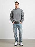 Uzun Kollu Yarım Fermuarlı Antrasit Sweatshırt