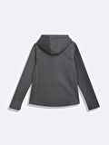 Fermuarlı Regular Kapüşonlu Polar Düz Fit Gri Sweatshırt