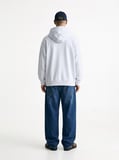Relaxed Fit Düğme Detaylı Kapüşonlu Mavi Sweatshırt