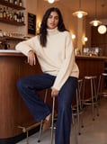 Relaxed Fit Boğazlı Yaka Triko Krem Kazak