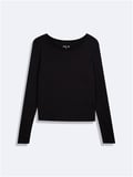 Regular Fit Flamlı Basic Siyah Sweatshırt