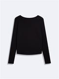 Regular Fit Flamlı Basic Siyah Sweatshırt