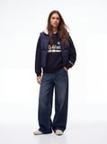 Regular Fit Yazı Baskılı Kapüşonlu Lacivert Sweatshırt