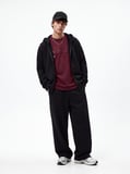 Regular Fit Fermuarlı Kapüşonlu Siyah Sweatshırt