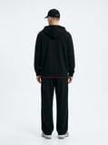 Regular Fit Fermuarlı Kapüşonlu Siyah Sweatshırt