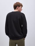 Regular Fit Sign Baskılı Bisiklet Yaka Siyah Sweatshırt