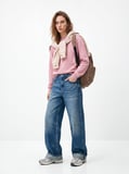 Regular Fit Sign Baskılı Bisiklet Yaka Pembe Sweatshırt