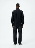 Slim Fit Yaka Detaylı Uzun Kollu Siyah Gömlek