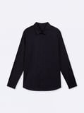 Slim Fit Yaka Detaylı Uzun Kollu Siyah Gömlek